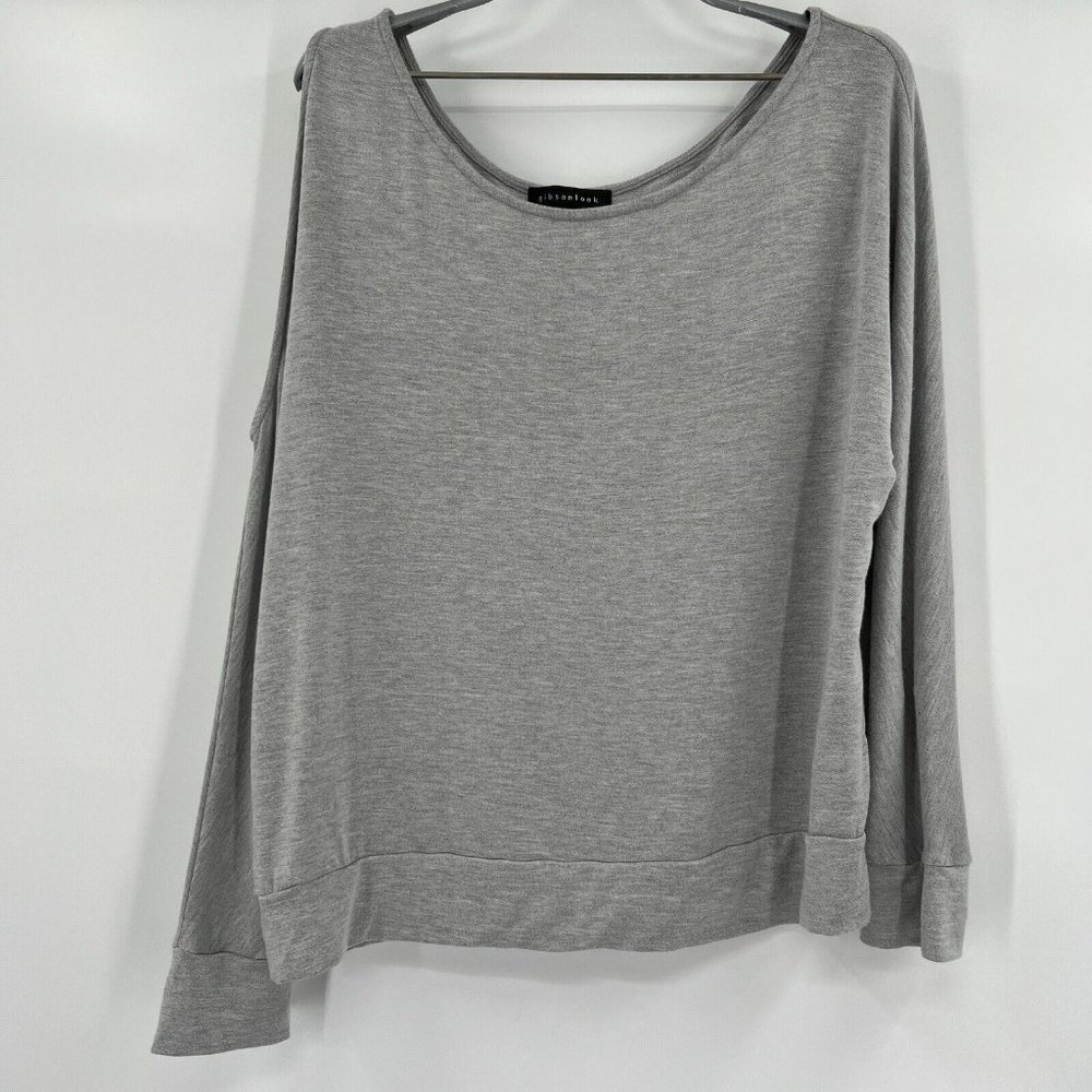 Gibsonlook Women's French Terry Top Shoulder Cutout Heather Gray Shirt sz L